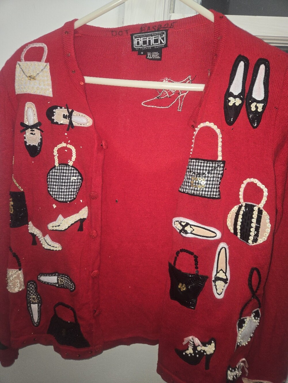 Berek Red Embellished Handbag & Shoe Appliqué Cardigan